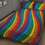 Curved Rainbow Pattern Print Quilt Bed Set