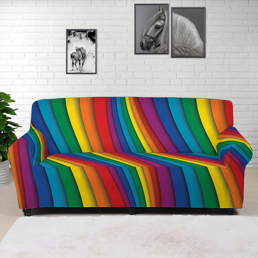 Curved Rainbow Pattern Print Sofa Cover