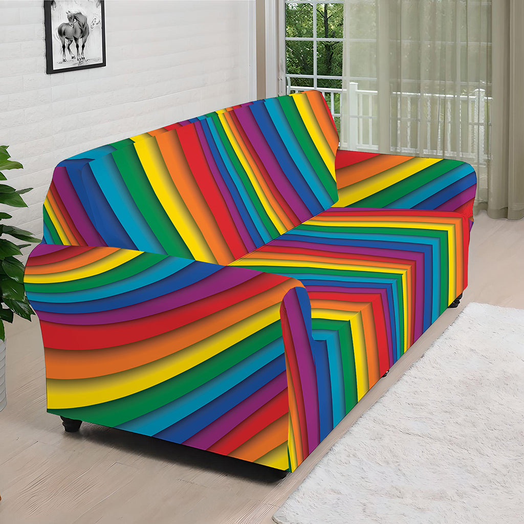 Curved Rainbow Pattern Print Sofa Cover