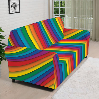 Curved Rainbow Pattern Print Sofa Cover