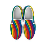 Curved Rainbow Pattern Print White Slip On Shoes