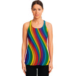 Curved Rainbow Pattern Print Women's Racerback Tank Top