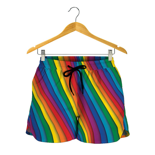 Curved Rainbow Pattern Print Women's Shorts