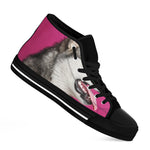 Cute Alaskan Malamute Print Black High Top Shoes