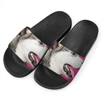 Cute Alaskan Malamute Print Black Slide Sandals