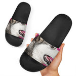 Cute Alaskan Malamute Print Black Slide Sandals