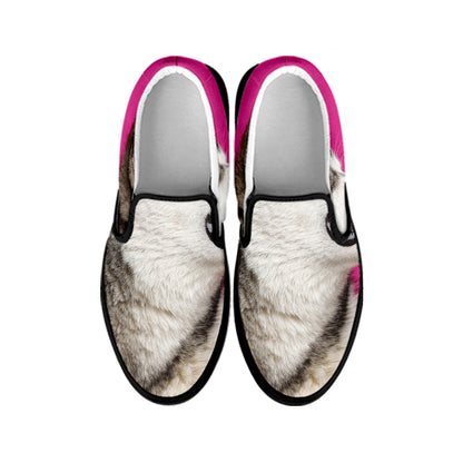 Cute Alaskan Malamute Print Black Slip On Shoes