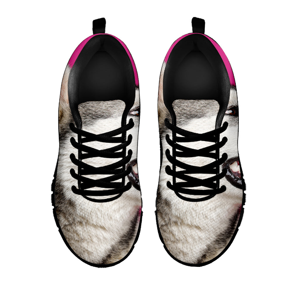 Cute Alaskan Malamute Print Black Sneakers