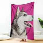 Cute Alaskan Malamute Print Blanket