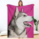 Cute Alaskan Malamute Print Blanket