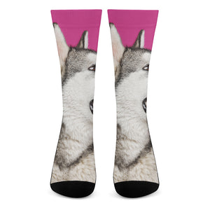 Cute Alaskan Malamute Print Crew Socks