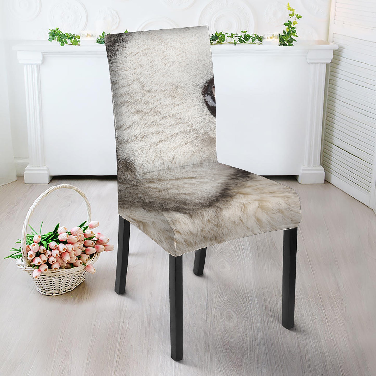 Cute Alaskan Malamute Print Dining Chair Slipcover