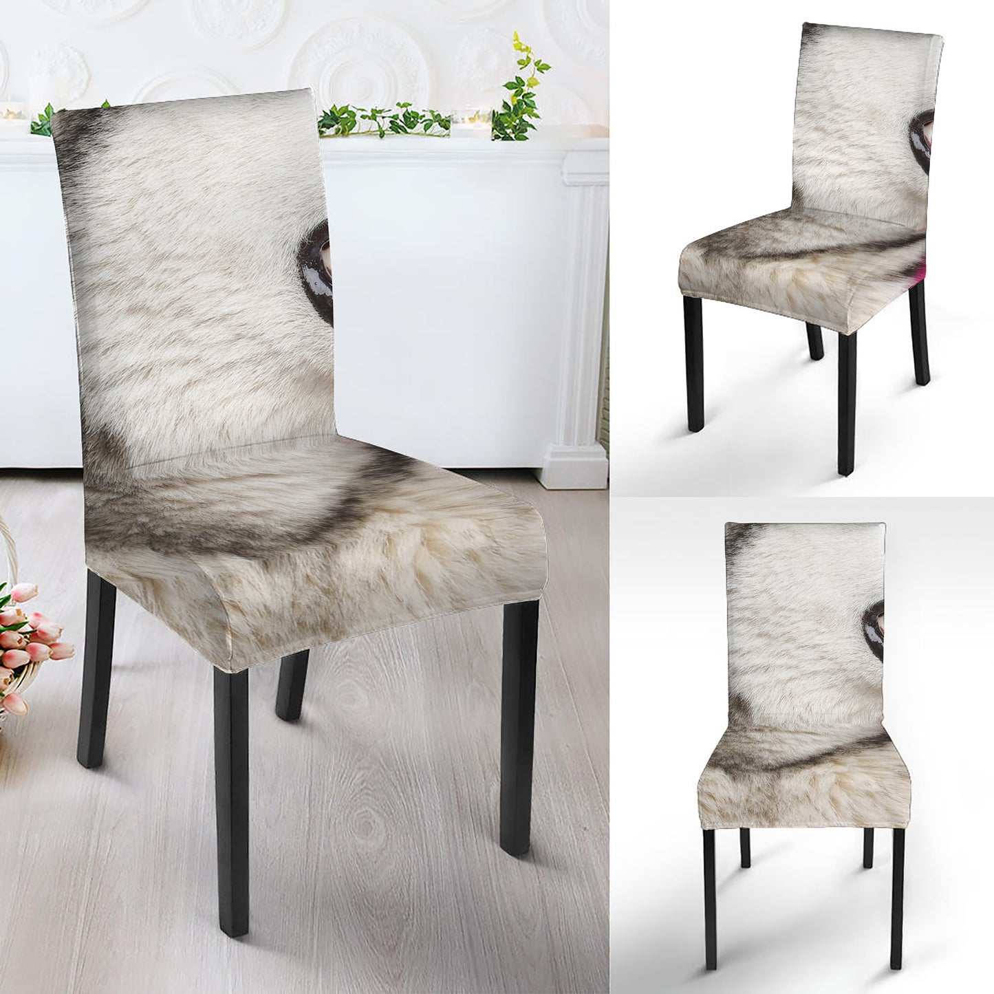 Cute Alaskan Malamute Print Dining Chair Slipcover