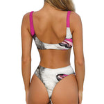 Cute Alaskan Malamute Print Front Bow Tie Bikini