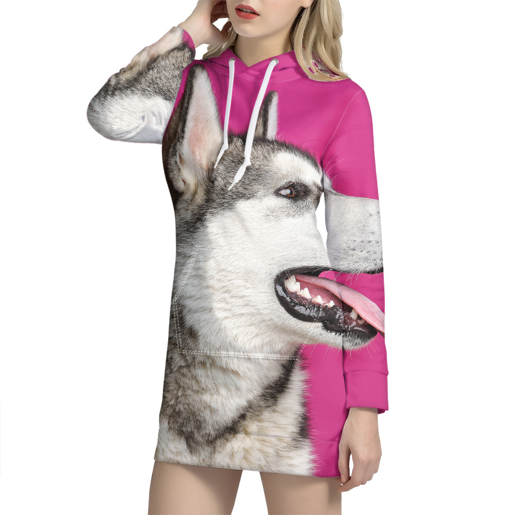 Cute Alaskan Malamute Print Pullover Hoodie Dress