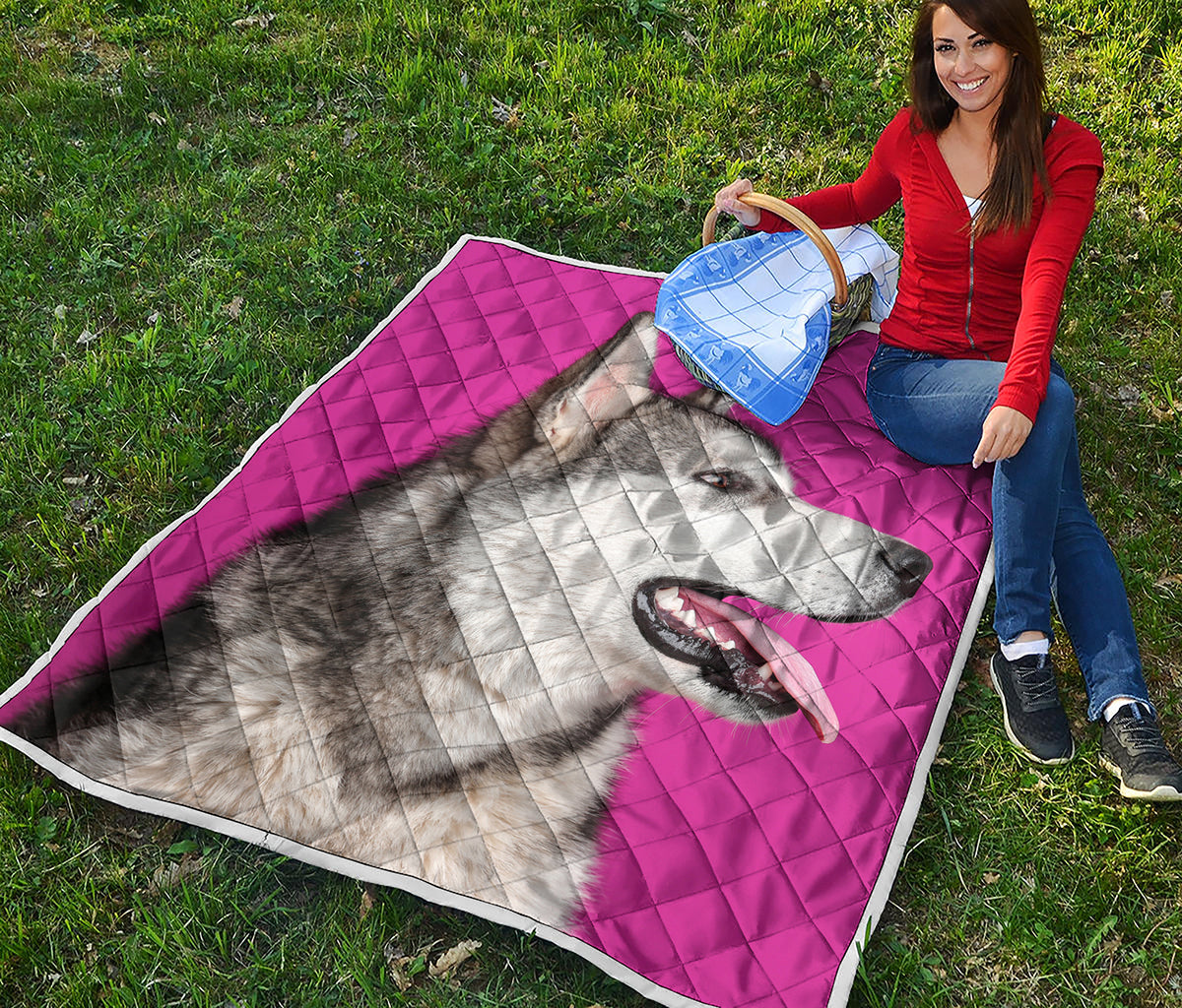 Cute Alaskan Malamute Print Quilt