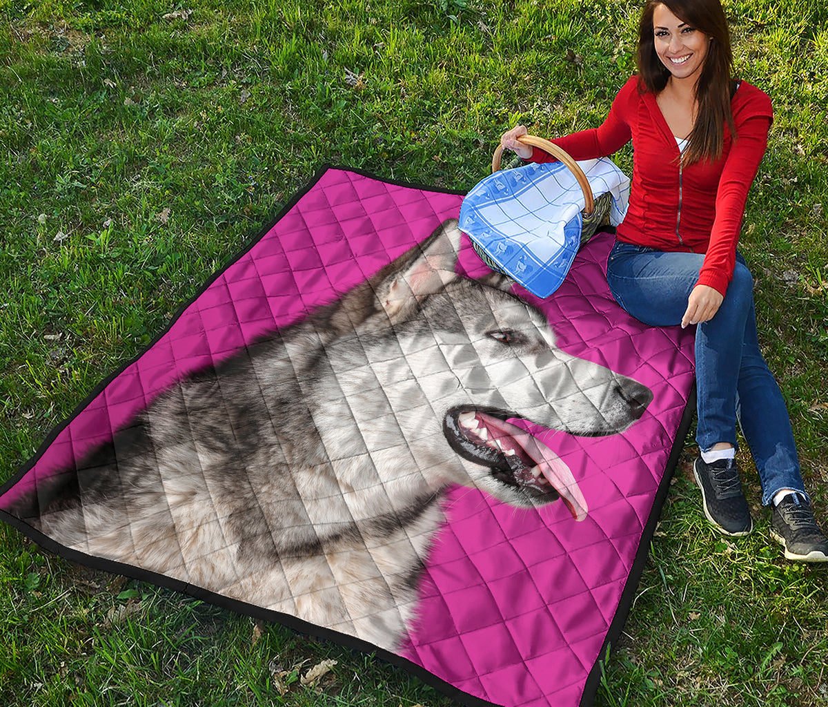 Cute Alaskan Malamute Print Quilt