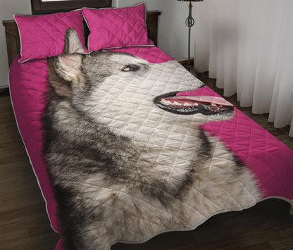 Cute Alaskan Malamute Print Quilt Bed Set