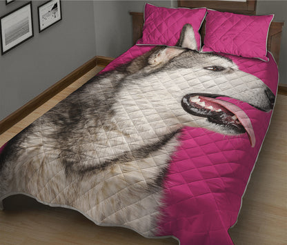 Cute Alaskan Malamute Print Quilt Bed Set