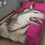 Cute Alaskan Malamute Print Quilt Bed Set