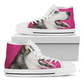 Cute Alaskan Malamute Print White High Top Sneakers