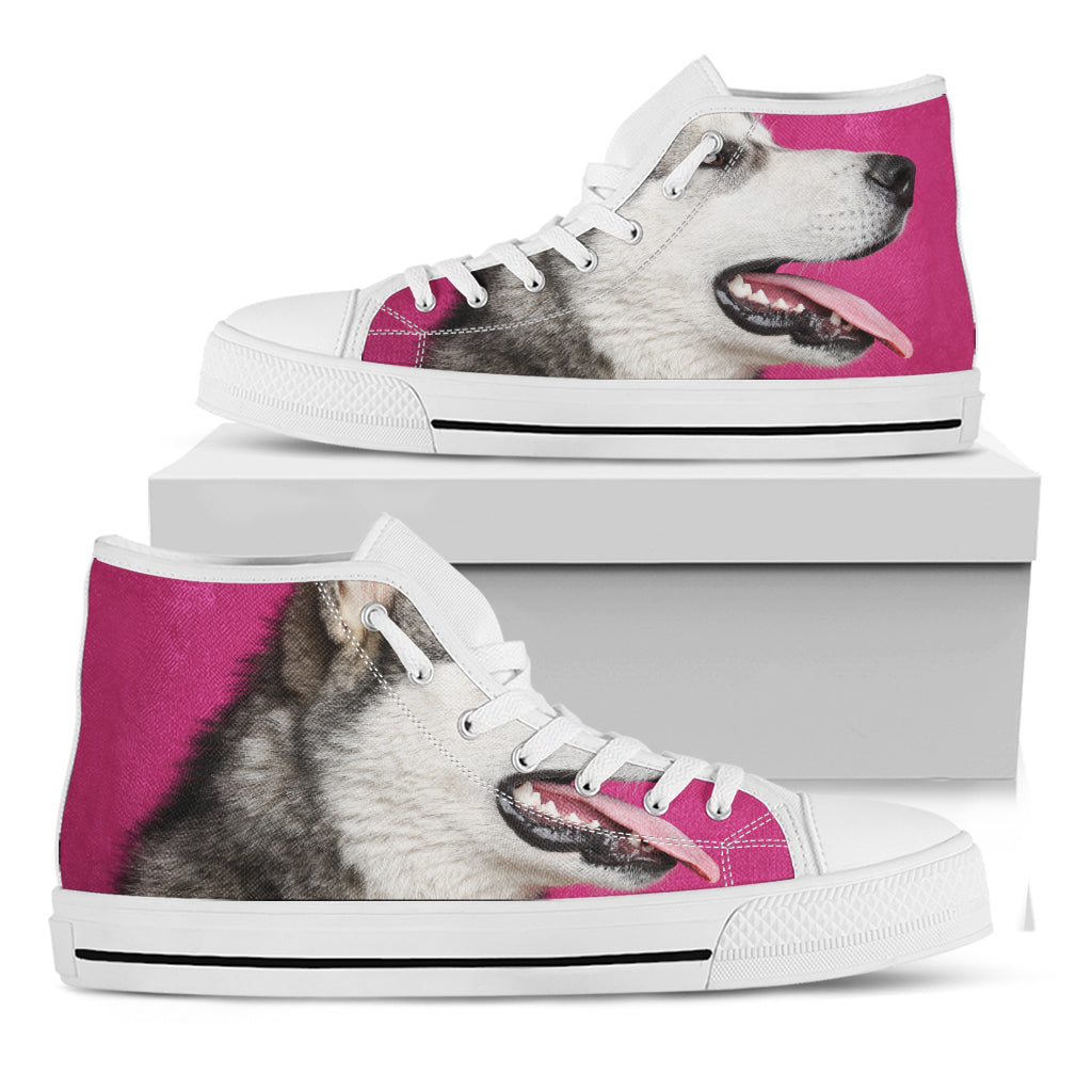 Cute Alaskan Malamute Print White High Top Shoes
