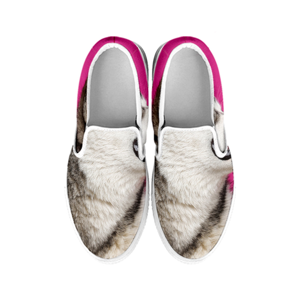 Cute Alaskan Malamute Print White Slip On Shoes