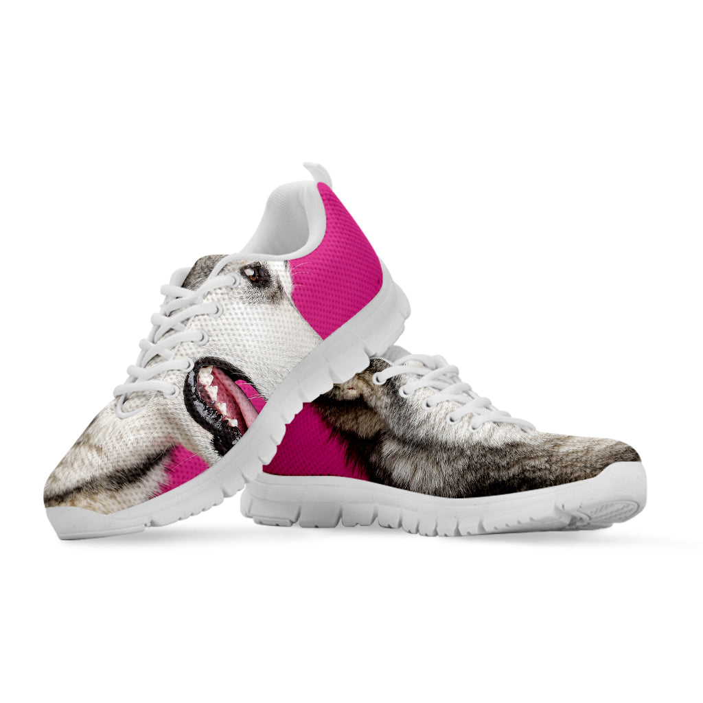 Cute Alaskan Malamute Print White Sneakers