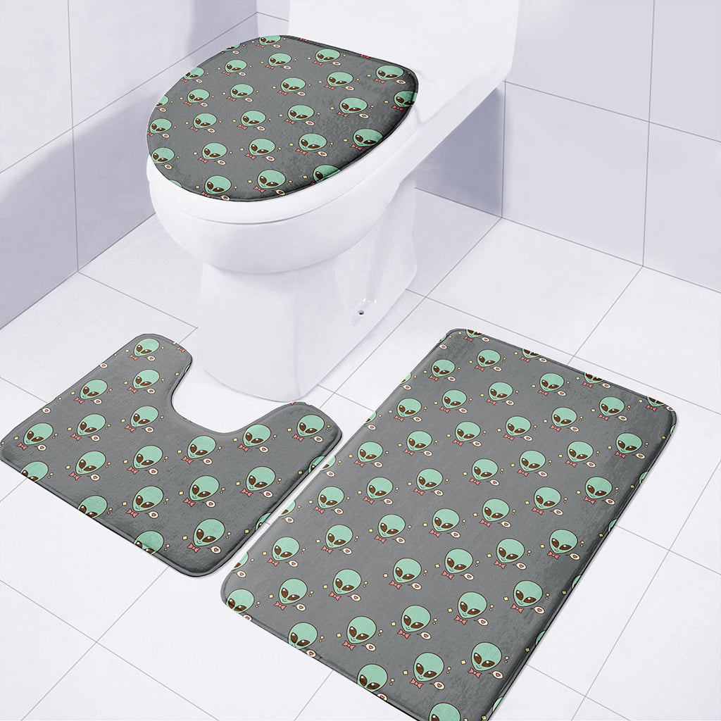 Cute Alien With Bow Tie Print 3 Piece Bath Mat Set