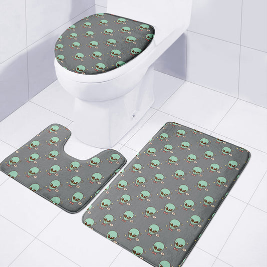 Cute Alien With Bow Tie Print 3 Piece Bath Mat Set