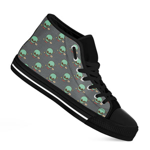 Cute Alien With Bow Tie Print Black High Top Shoes