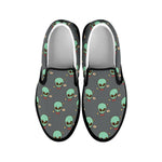 Cute Alien With Bow Tie Print Black Slip On Shoes