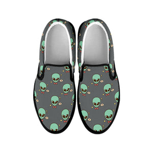 Cute Alien With Bow Tie Print Black Slip On Shoes