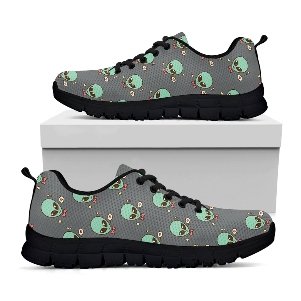 Cute Alien With Bow Tie Print Black Sneakers