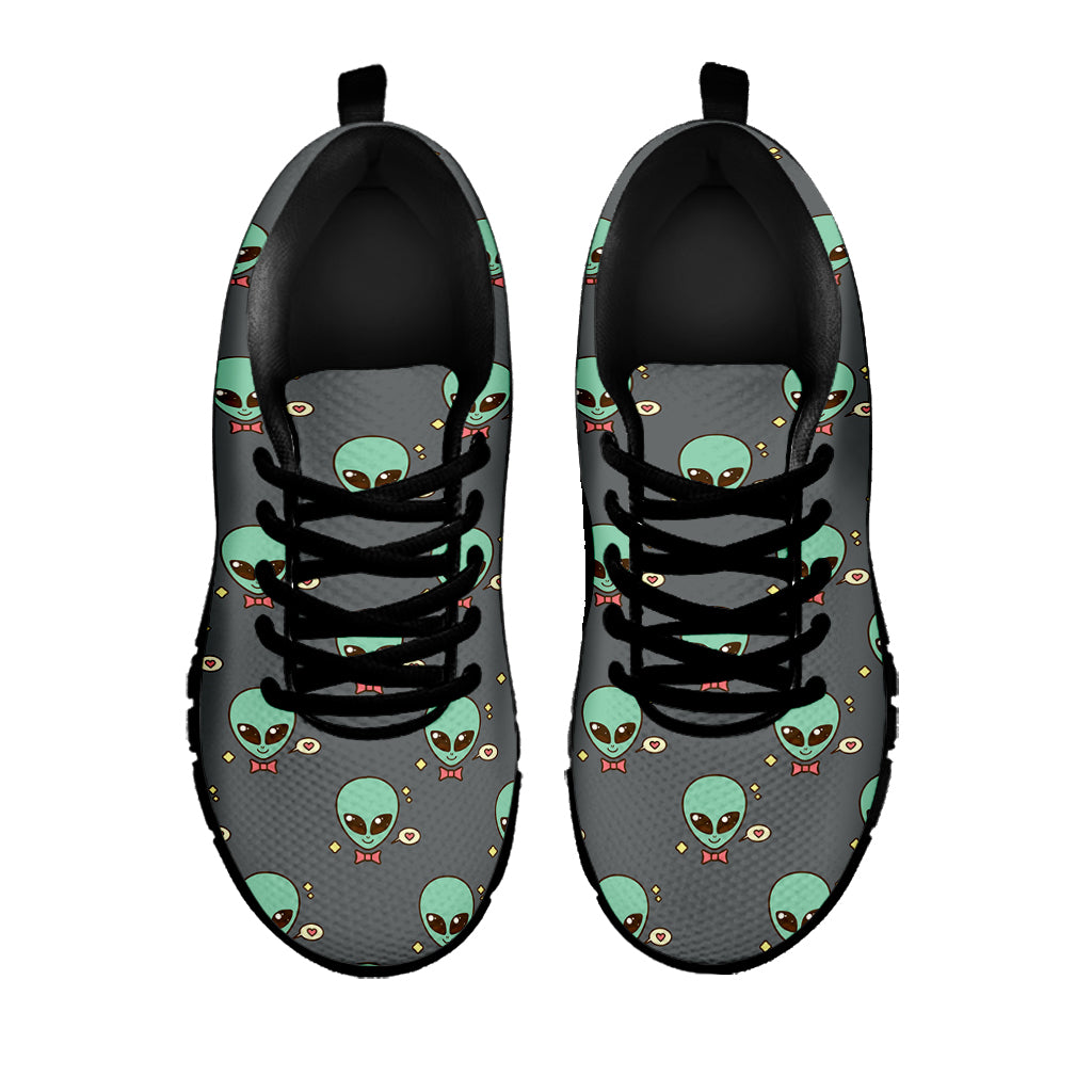 Cute Alien With Bow Tie Print Black Sneakers