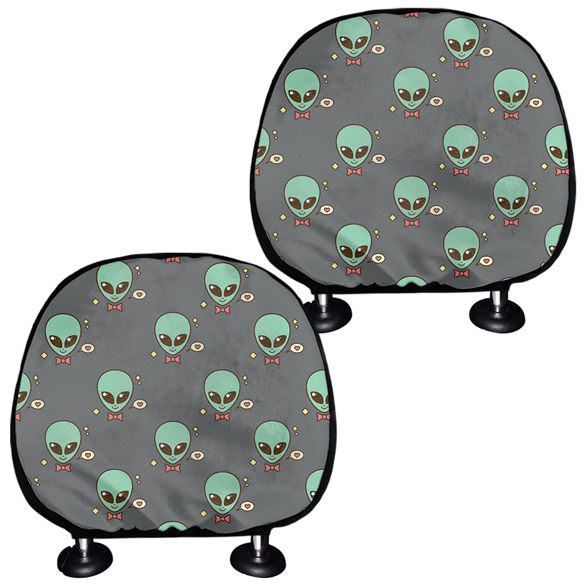 Cute Alien With Bow Tie Print Car Headrest Covers