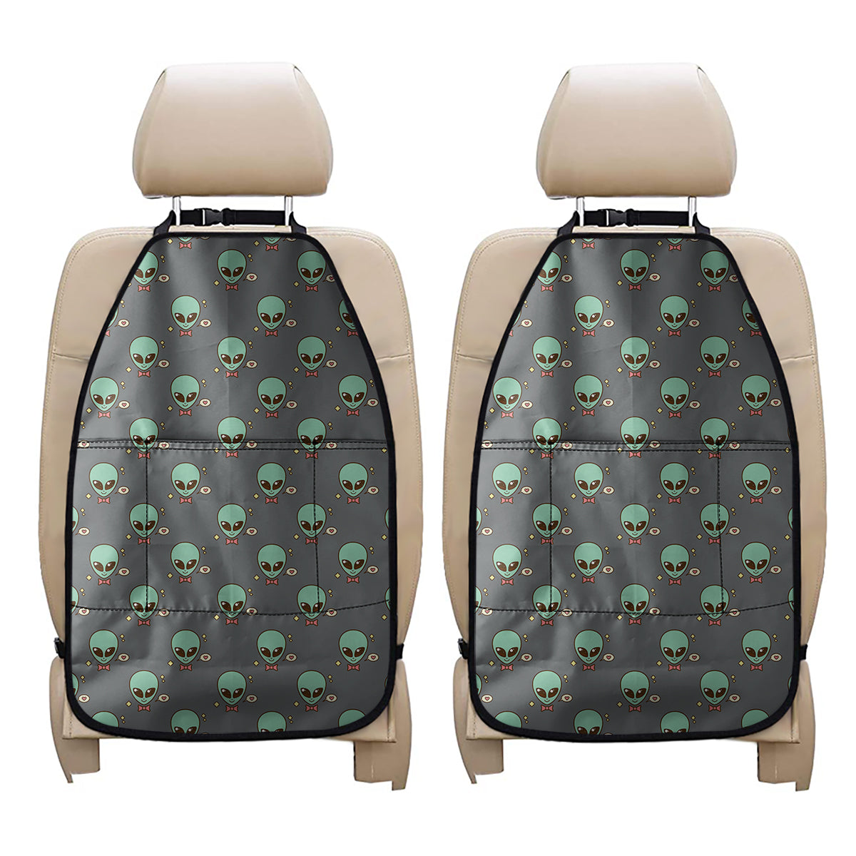 Cute Alien With Bow Tie Print Car Seat Organizers