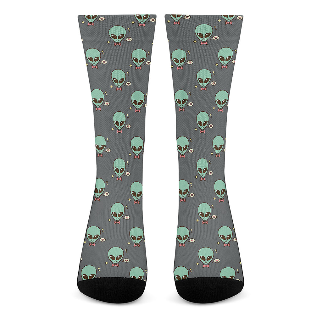 Cute Alien With Bow Tie Print Crew Socks