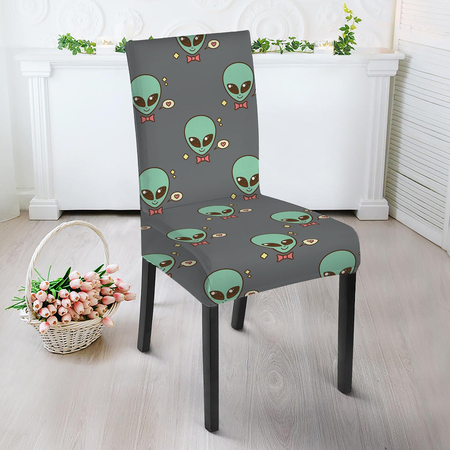 Cute Alien With Bow Tie Print Dining Chair Slipcover