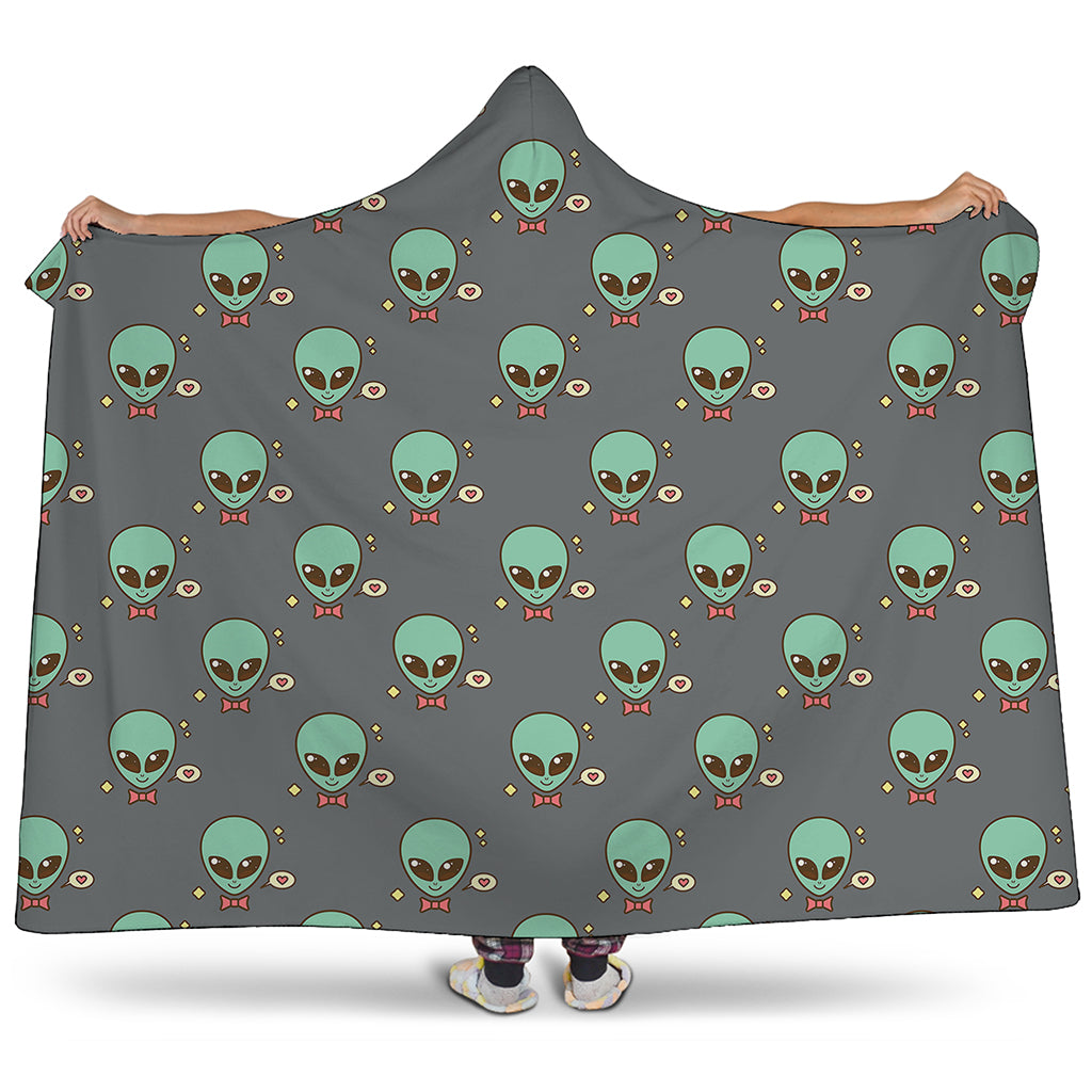 Cute Alien With Bow Tie Print Hooded Blanket