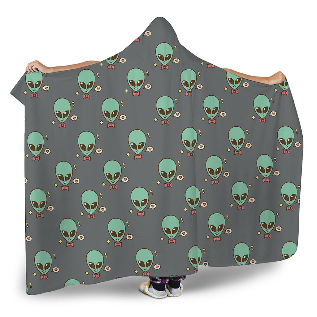 Cute Alien With Bow Tie Print Hooded Blanket
