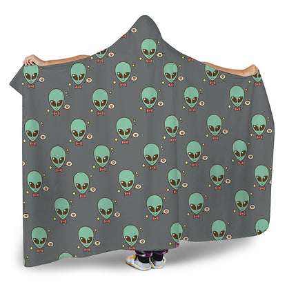 Cute Alien With Bow Tie Print Hooded Blanket