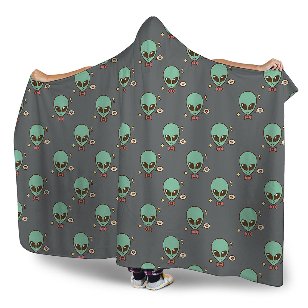 Cute Alien With Bow Tie Print Hooded Blanket