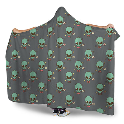 Cute Alien With Bow Tie Print Hooded Blanket