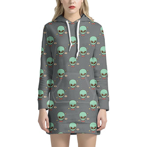 Cute Alien With Bow Tie Print Hoodie Dress