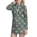 Cute Alien With Bow Tie Print Hoodie Dress