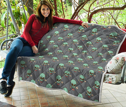Cute Alien With Bow Tie Print Quilt