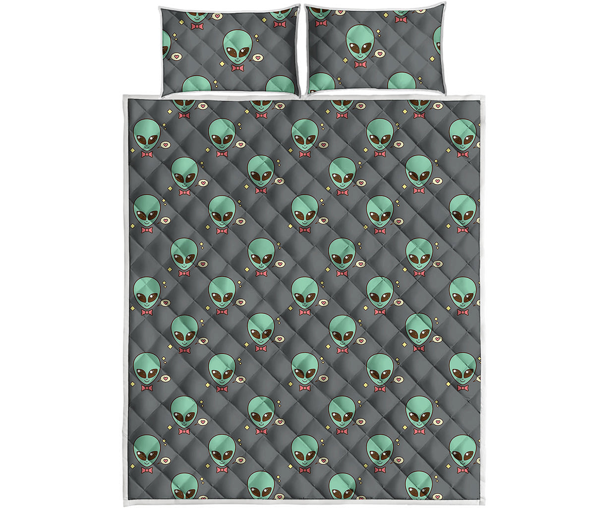 Cute Alien With Bow Tie Print Quilt Bed Set