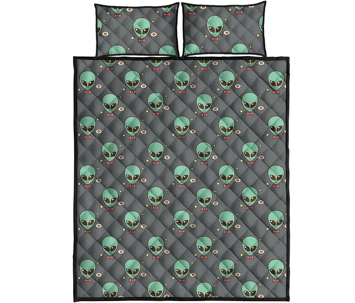 Cute Alien With Bow Tie Print Quilt Bed Set