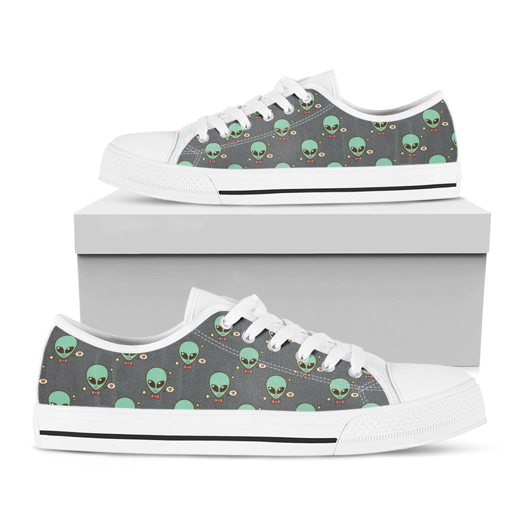 Cute Alien With Bow Tie Print White Low Top Shoes